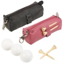 3 Golf Balls & Wooden Tees in Pink Leather Pouch