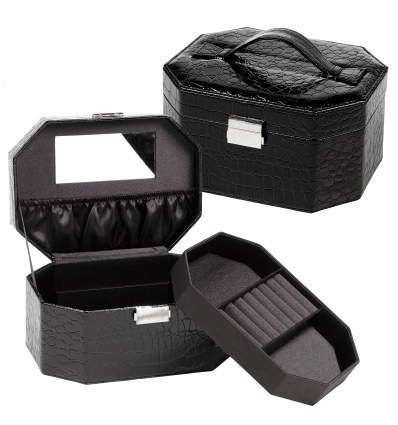 Black Crocodile Leather Effect Jewellery Box With Mirror [029859 - Art No. 330712 