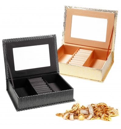 Leather Jewelery Case with Mirror - Silver