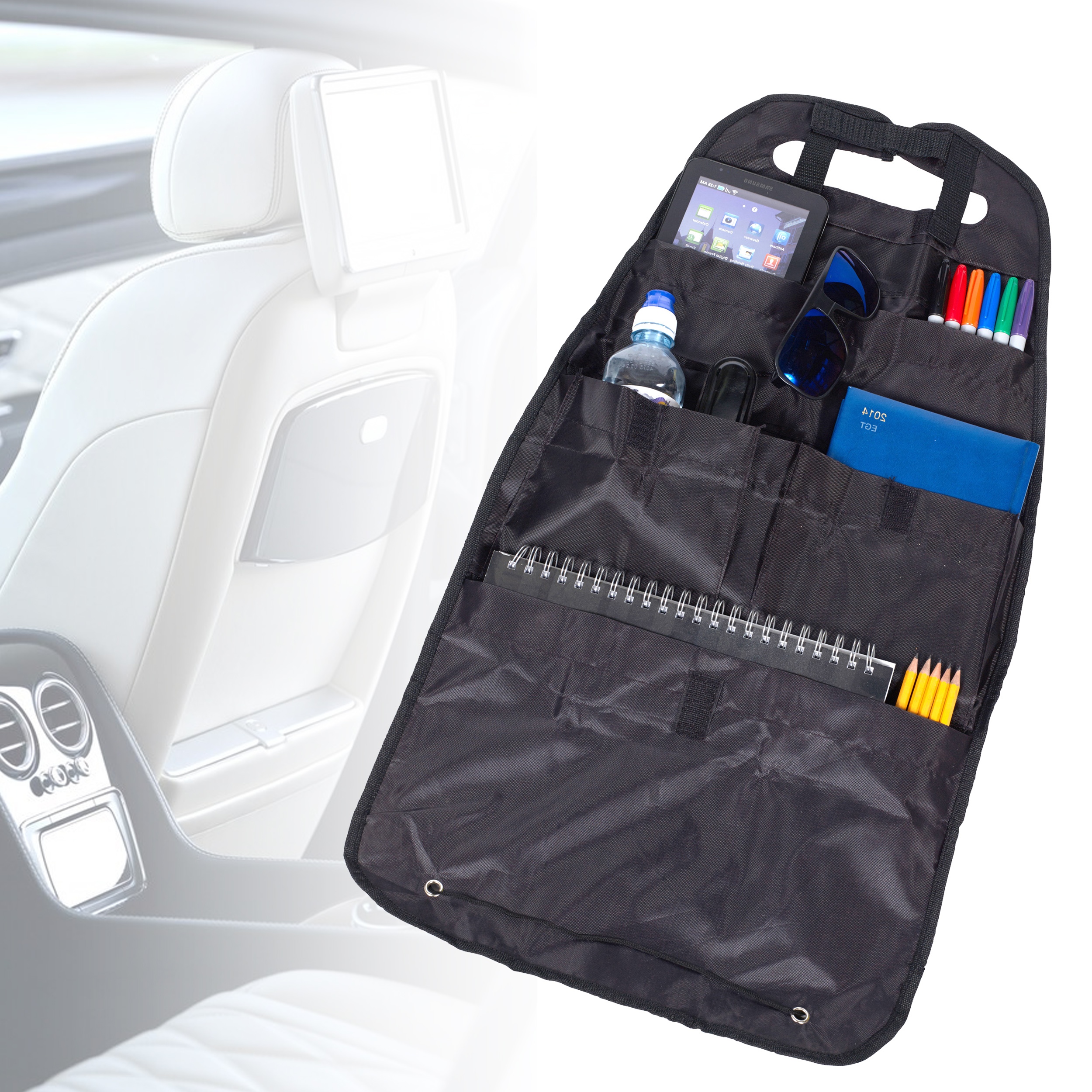 Details About Universal Back Car Seat Organiser Folding Travel Multi Holder Van Stow Childrens