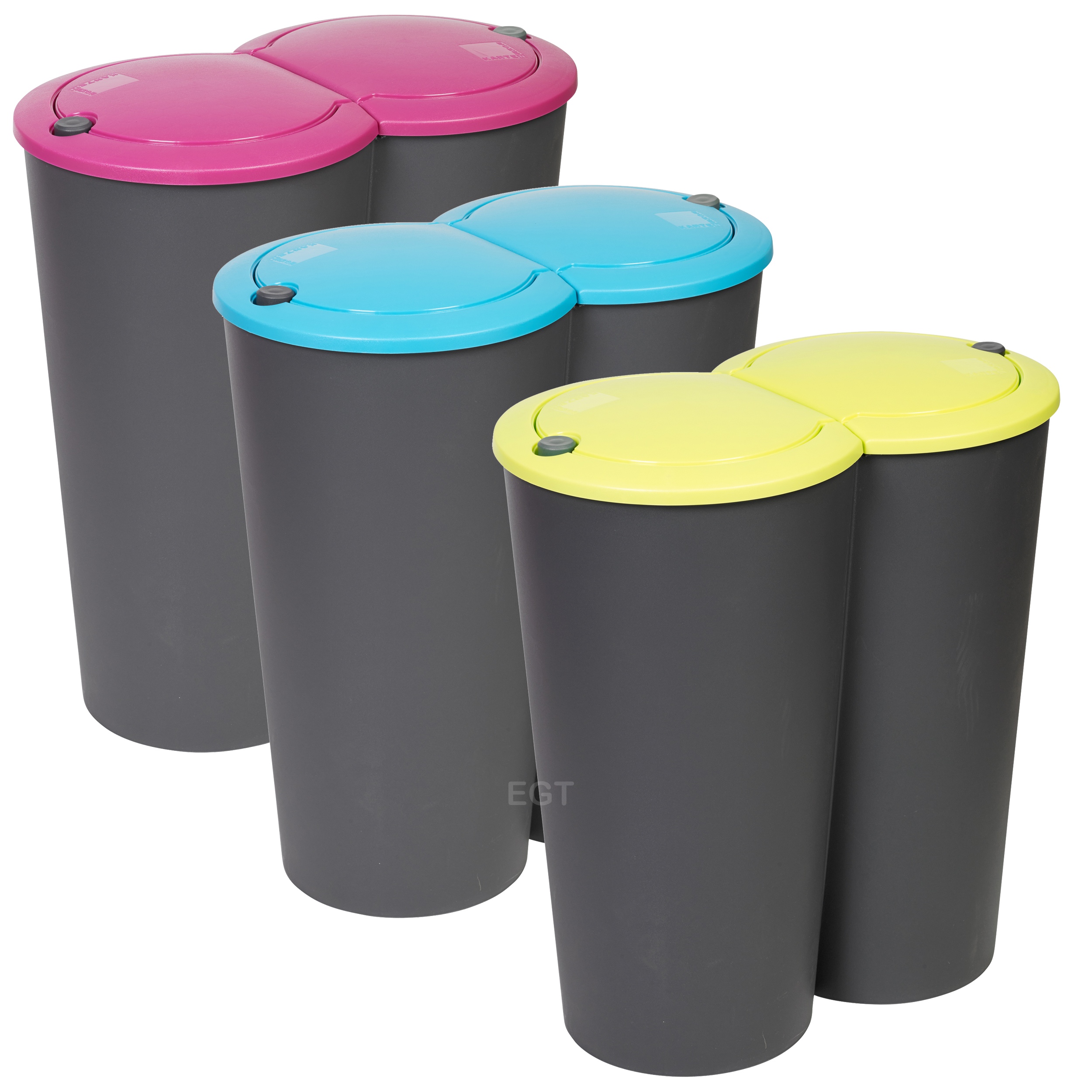 Circular Double Recycling Duo Waste Bin Rubbish Plastic Disposal 2 x 25