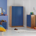 Malibu 3 Door 2 Drawer Wardrobe - Blue on Pine [147/9362]