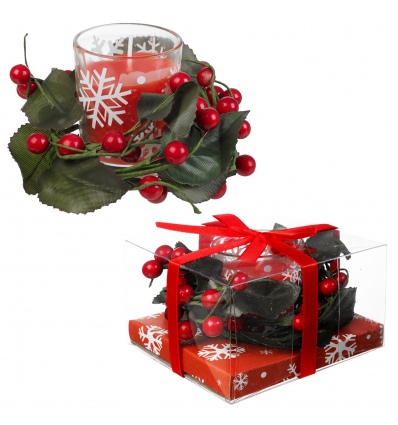 Candle in Glass Red & Wreath [904016]