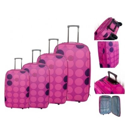 Set of 4 Dot Design Suitcases - Pink