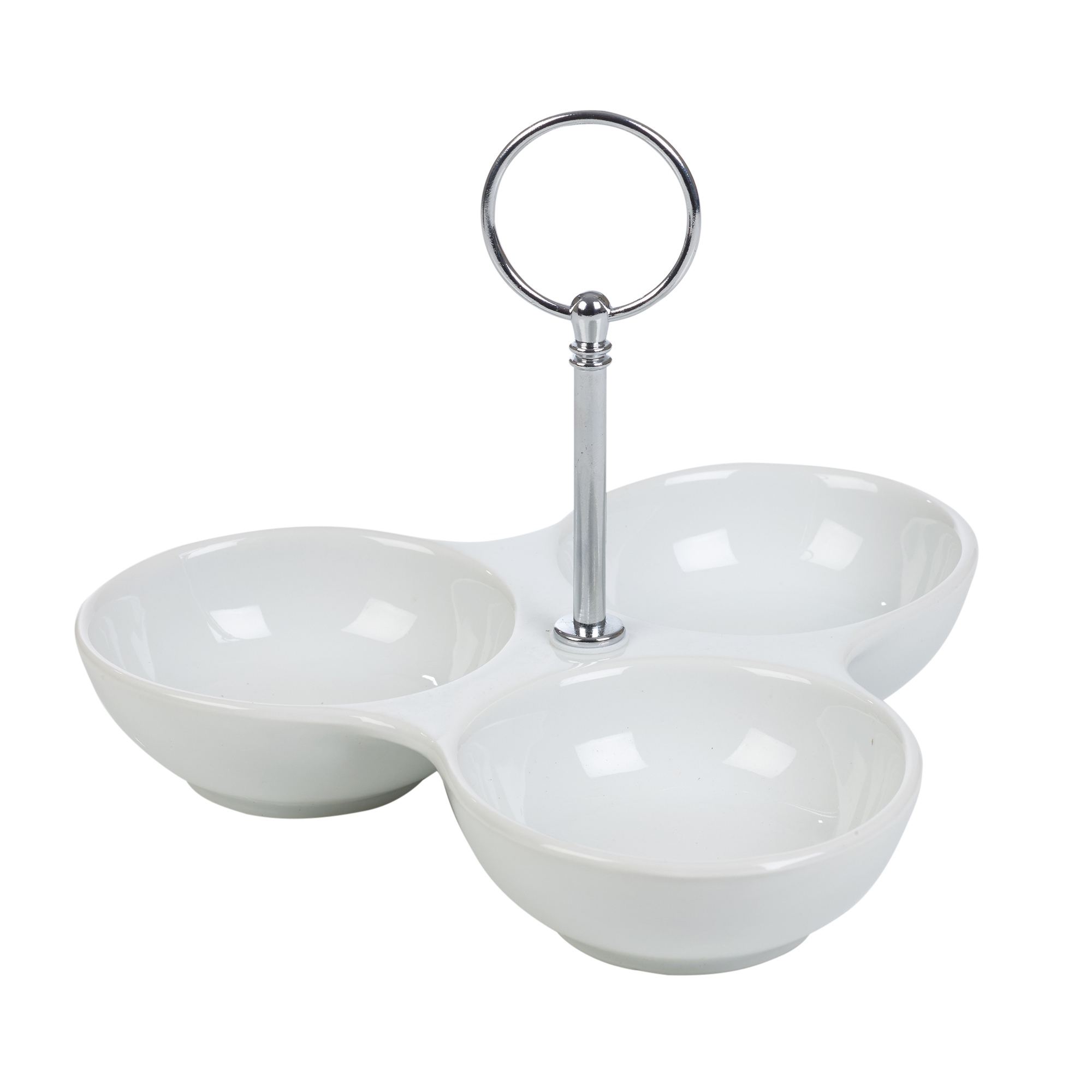 White Ceramic Table Snack Dish 3 Sections Condiment Appetizer Dip