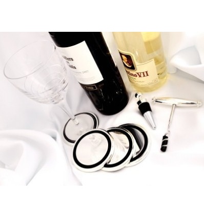 Silver Wine Stopper Corkscrew & Four Coaster's Gift Set