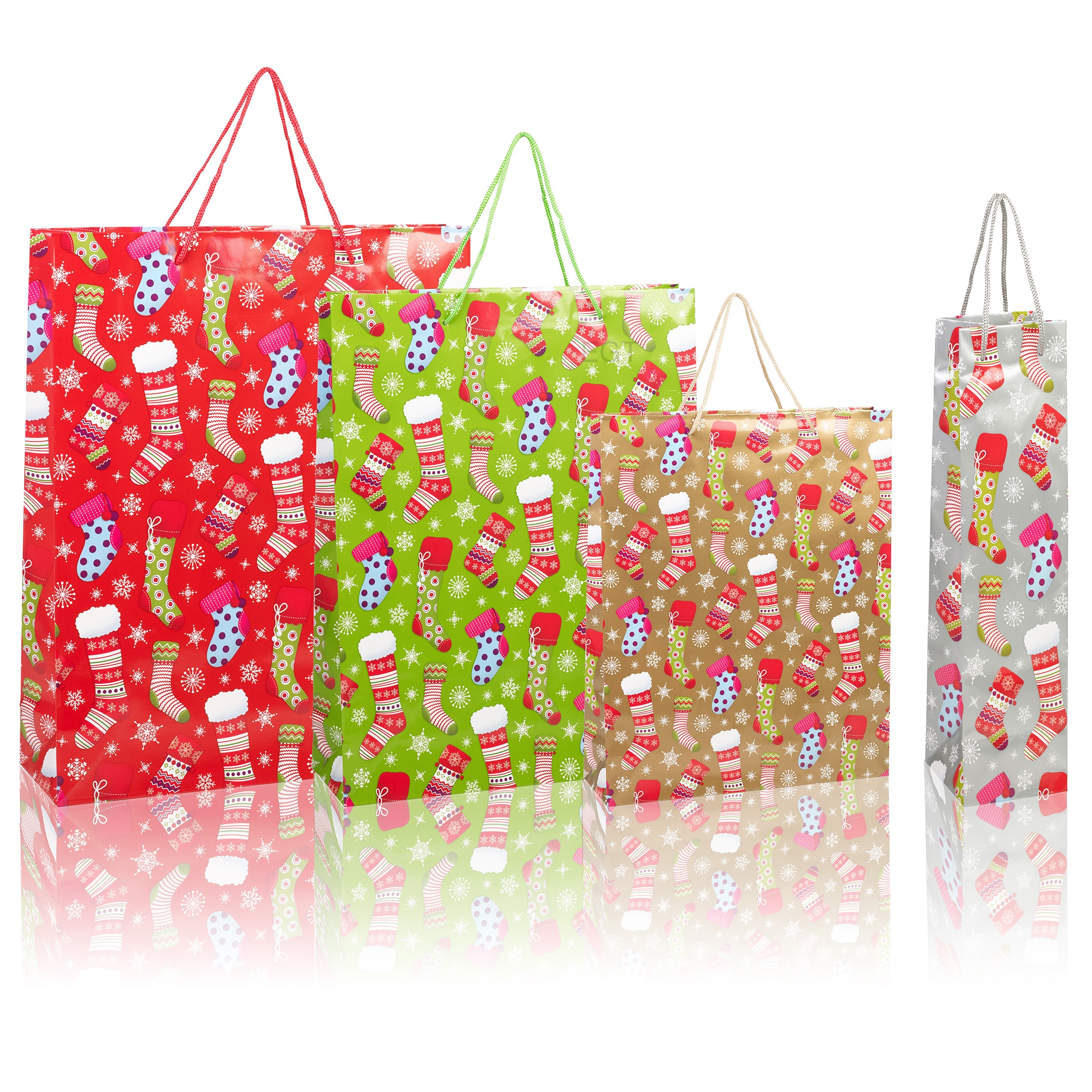 Set Of 4 x Christmas Xmas Birthday Gift Present Bags Bottle Cord Handles 4 Sizes
