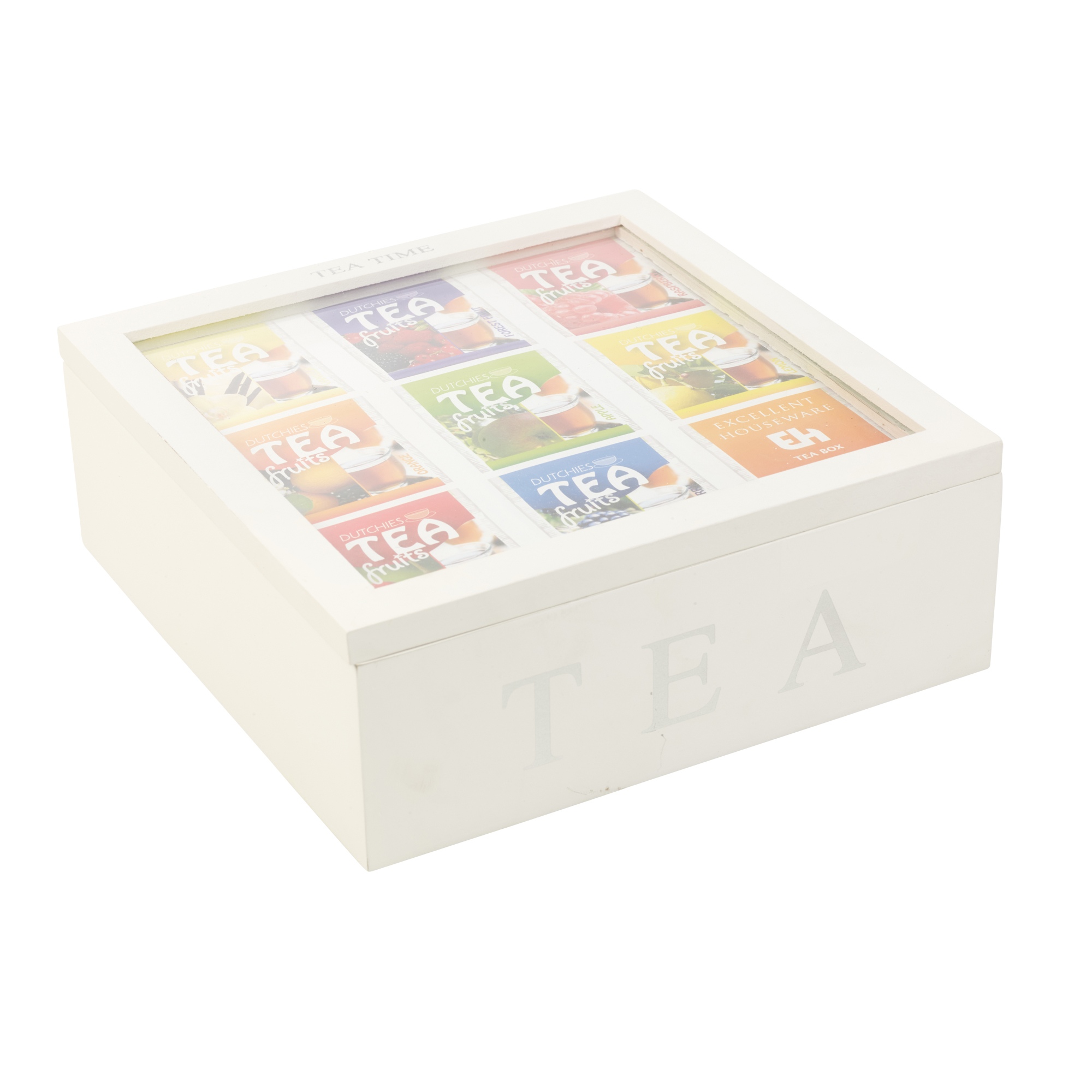 Wooden MDF Tea Box 9 Section Clear Lid Compartments Container Bag Caddy