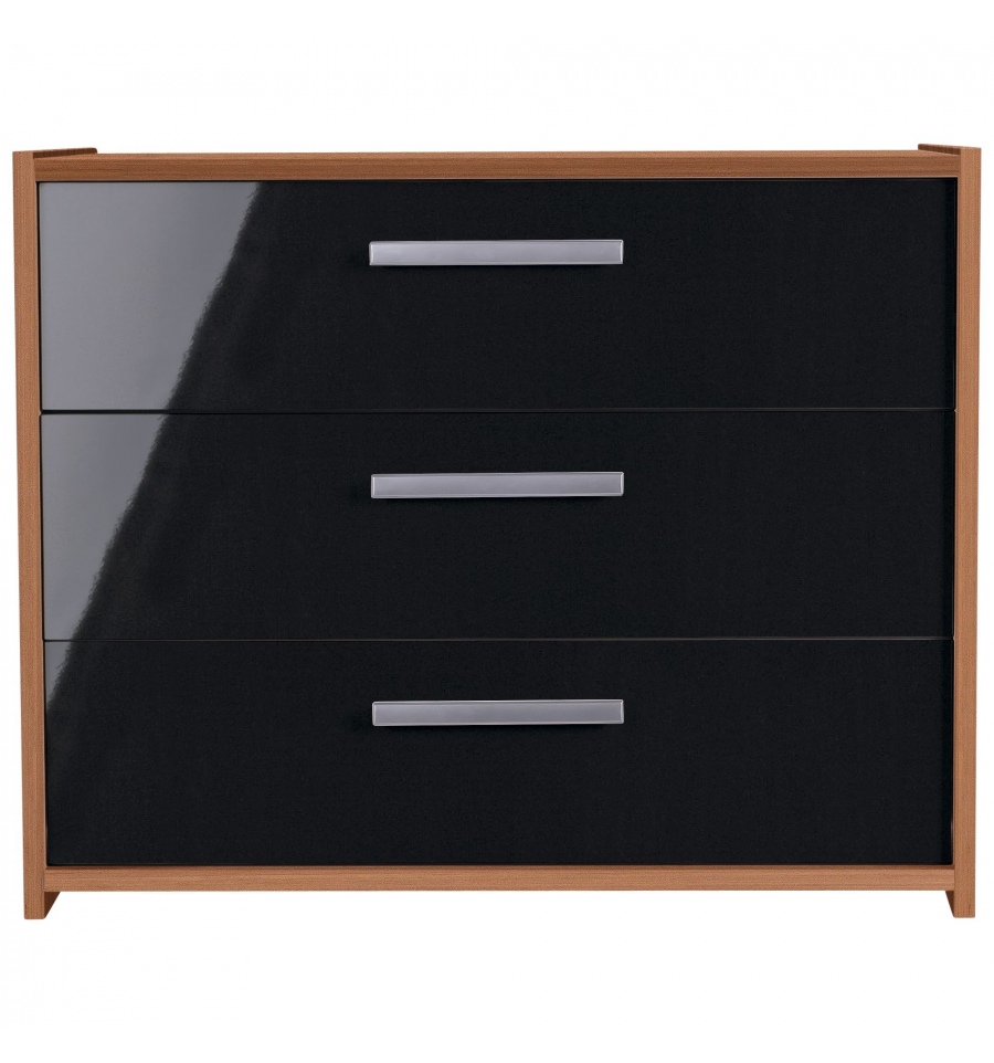 Sywell 3 Drawer Chest Walnut Effect And Black Gloss 1717316