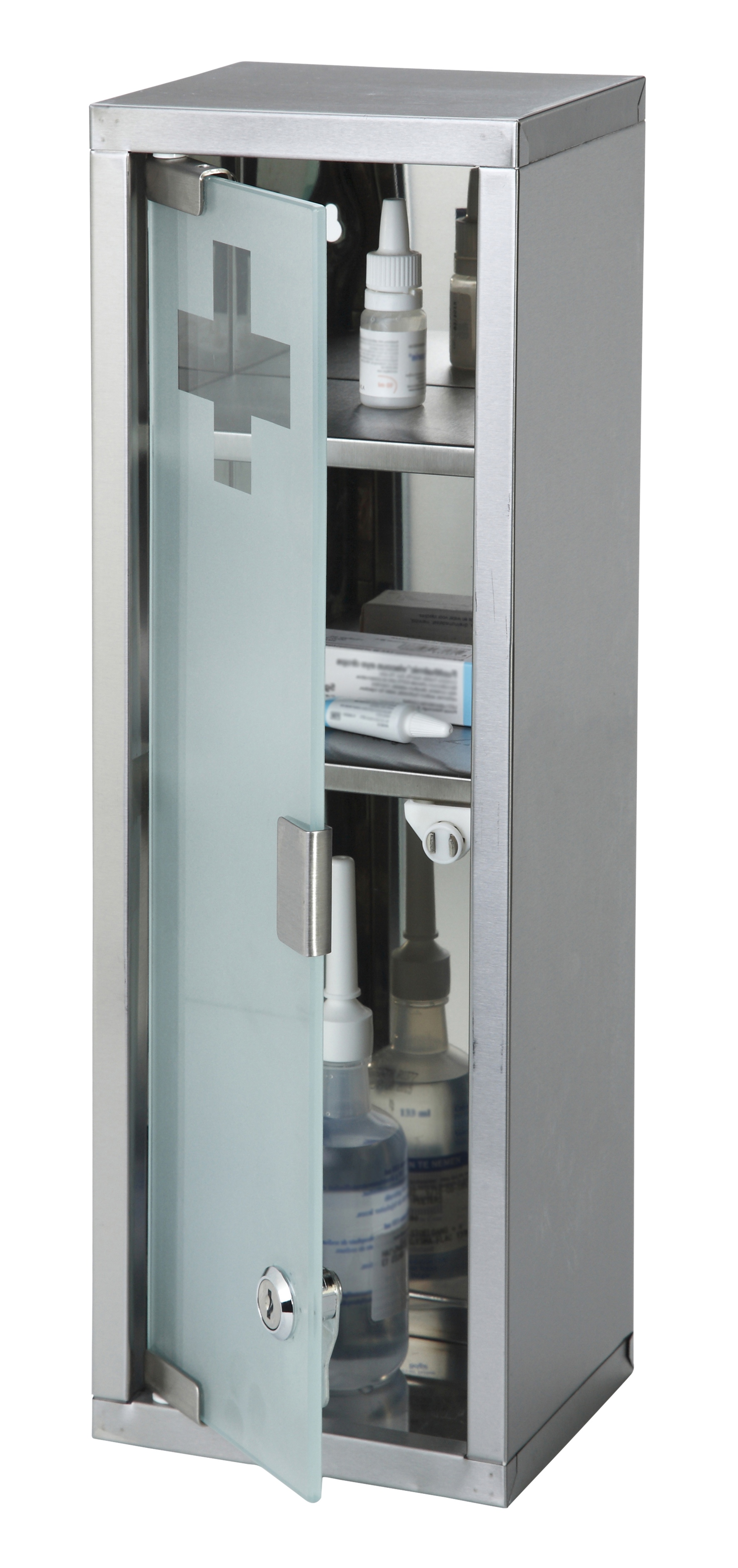 Large Wall Mountable Medicine Cupboard First Aid Lockable Glass