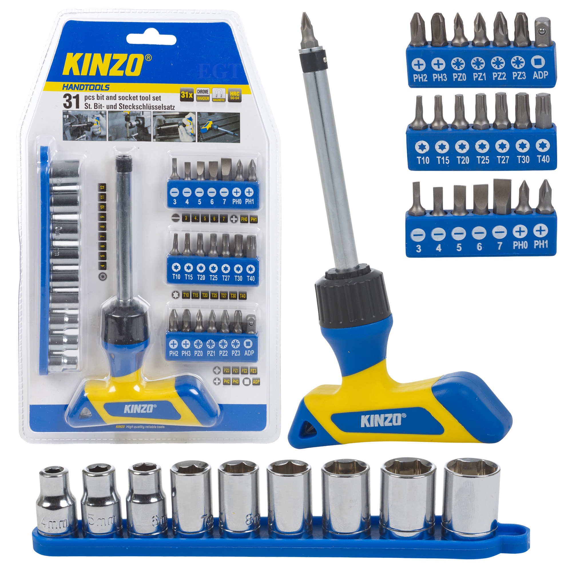 KINZO 31pc bit /& socket outil set Cliquet Kit Magnétique Phillips clé