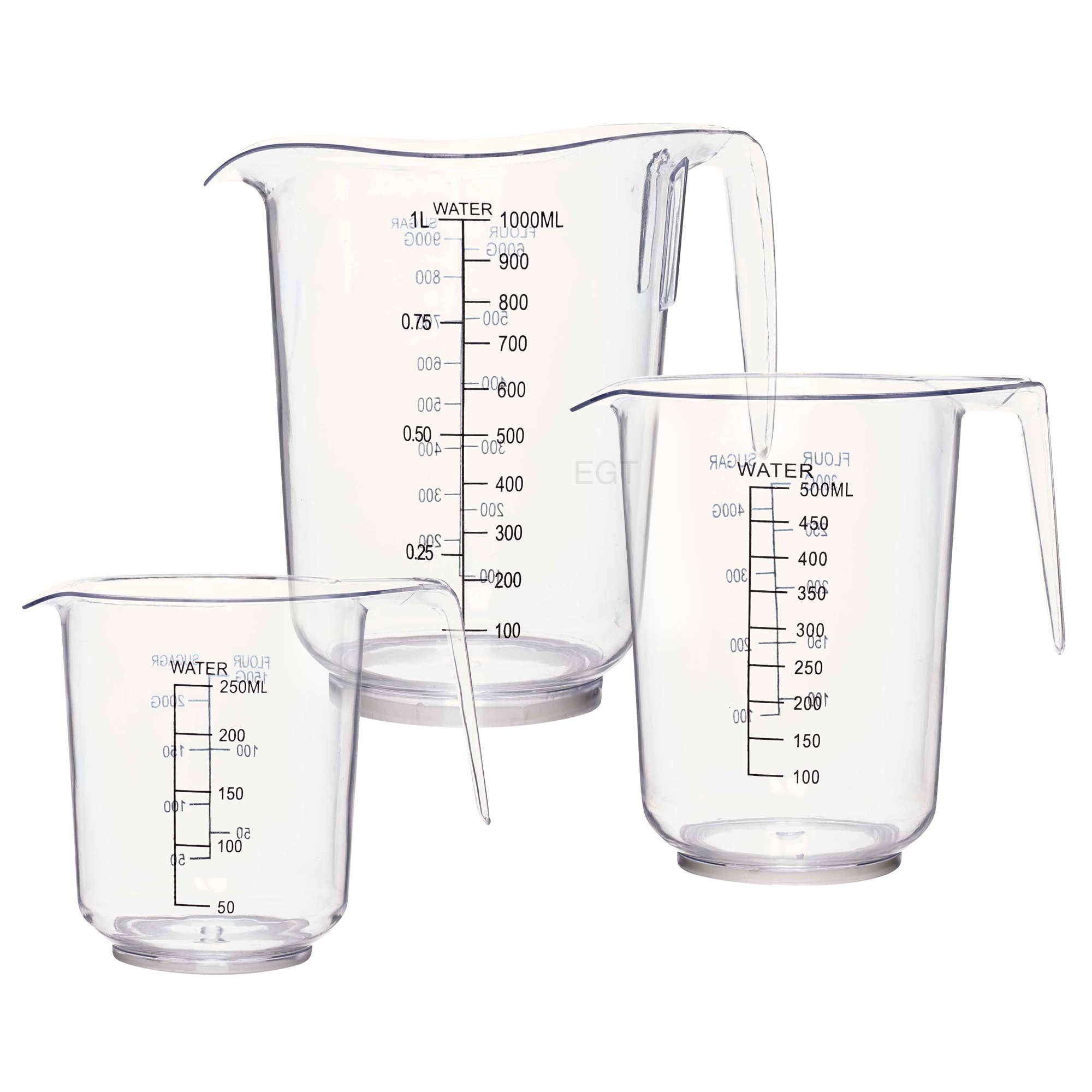 3 Sizes Measuring Jug Clear Plastic Grip Baking Kitchen Set Flour Sugar