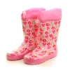 GIRLS PINK WELLIES WITH HEARTS AND FLOWERS PRINT