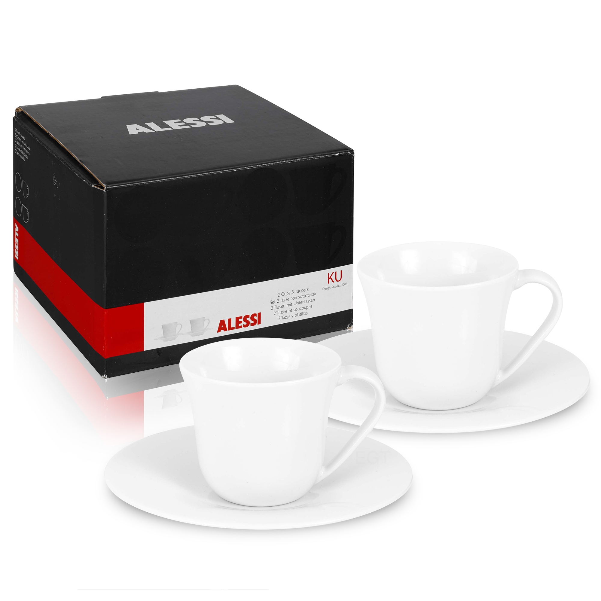 2 4 6 Alessi KU Cups /& Saucer Ceramic Espresso Coffee Porcelaine Gift Boxed Set