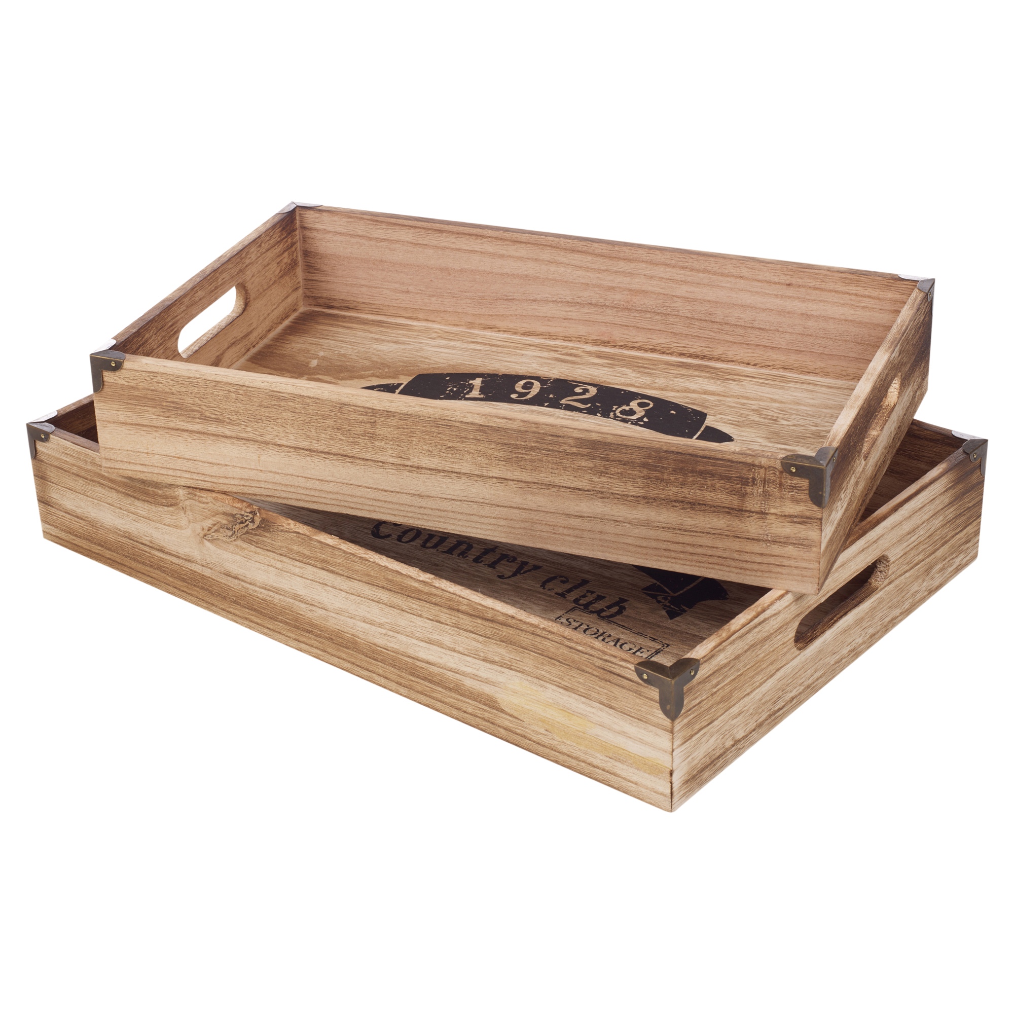 2 Piece Wooden Serving Tray Retro Style Handles Tableware Food Snack