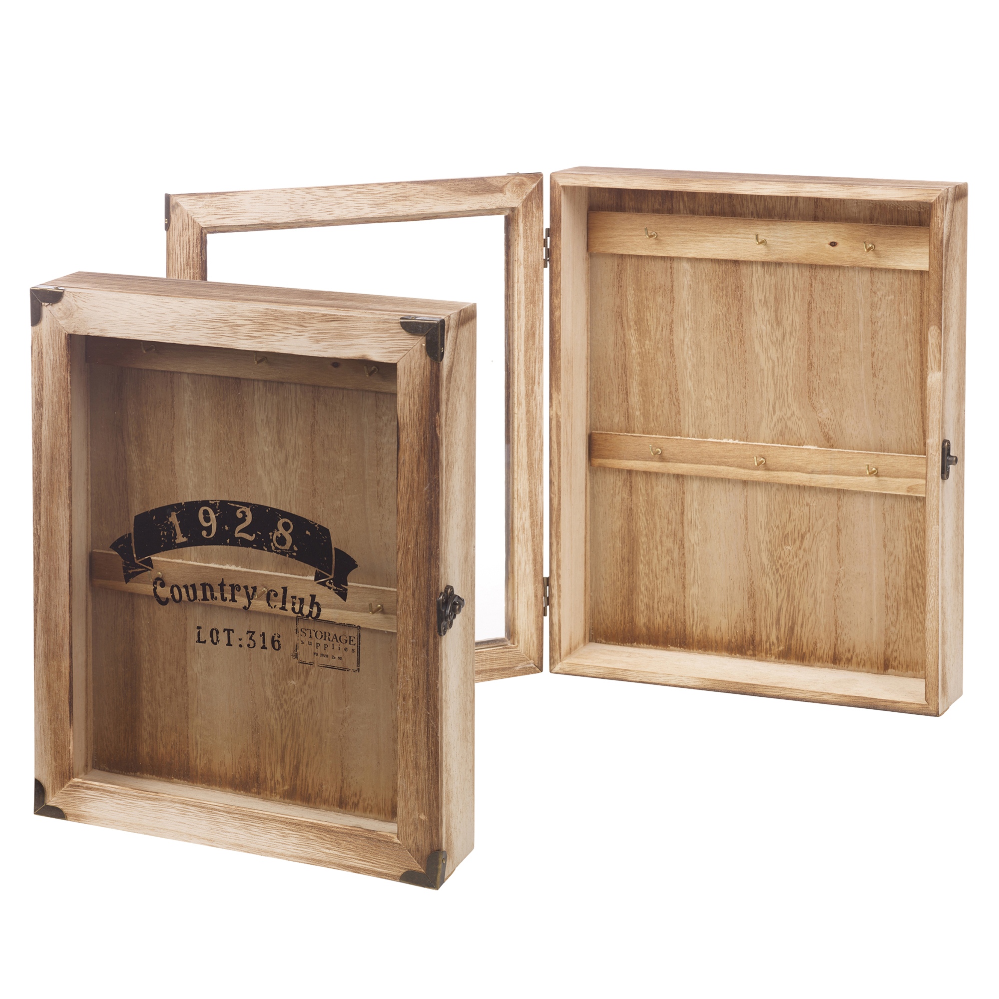 Wooden Wall Mounted Key Storage Cabinet Holder Cupboard 6 Hooks