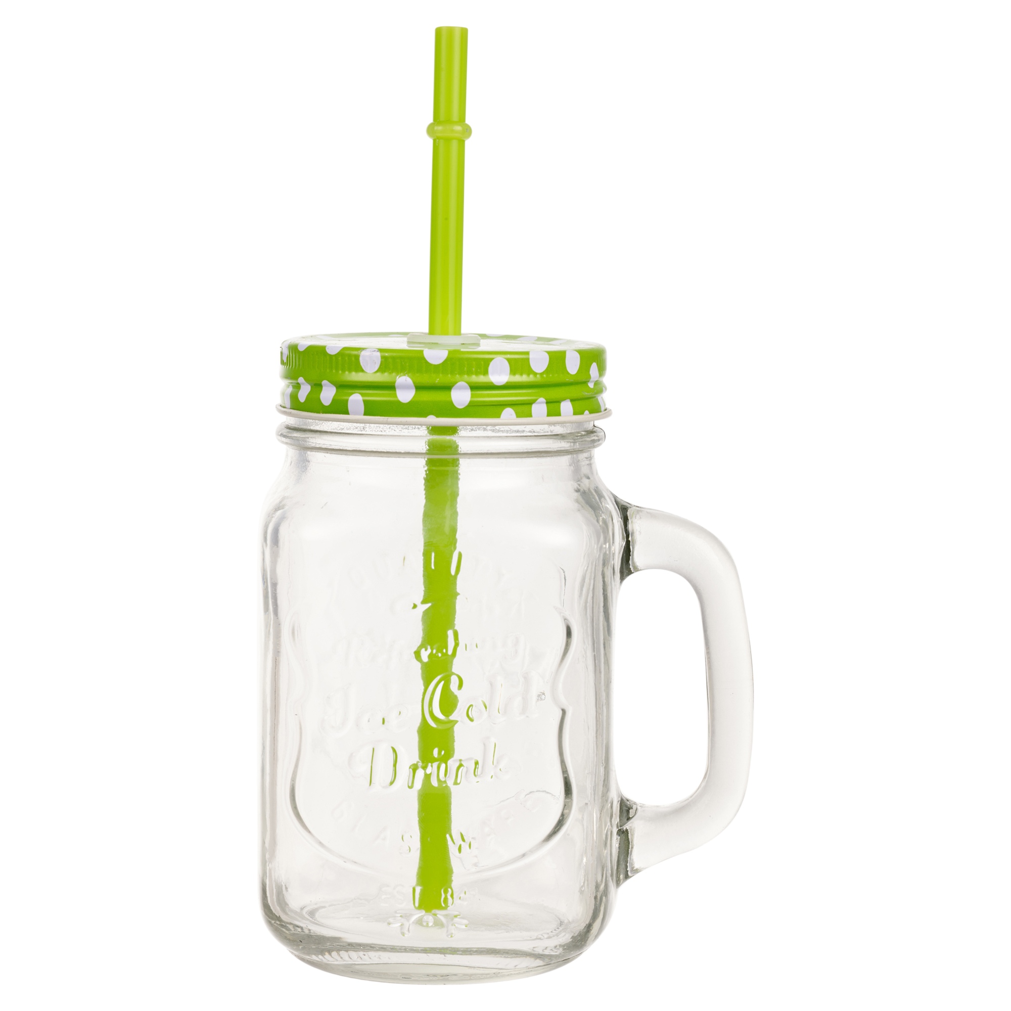 4 x 400ml Glass Drinking Cups Mason Jars With Handle & Straw Jar Colour