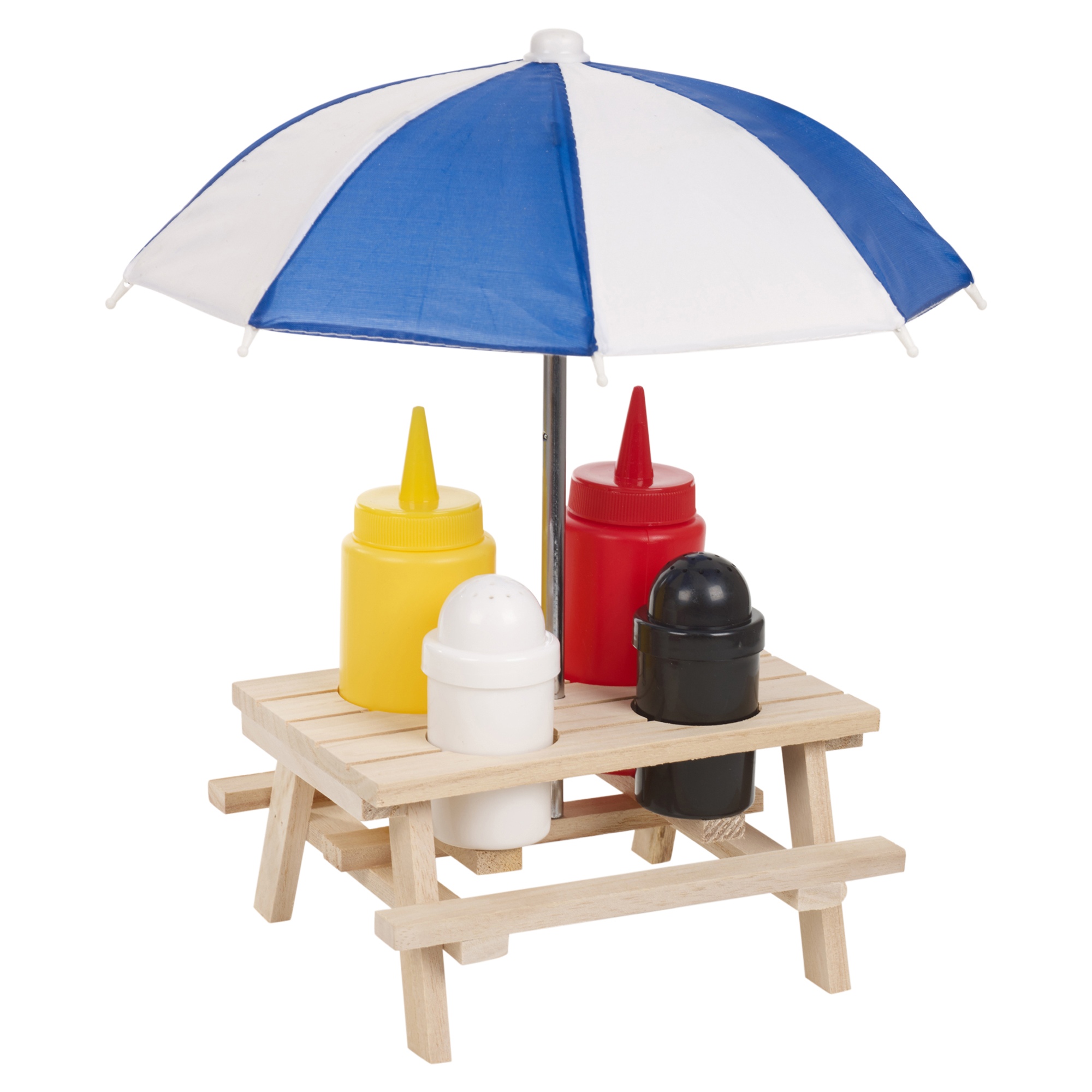 Wooden Picnic Table Condiment Shaker Salt Pepper Pub Restaurant