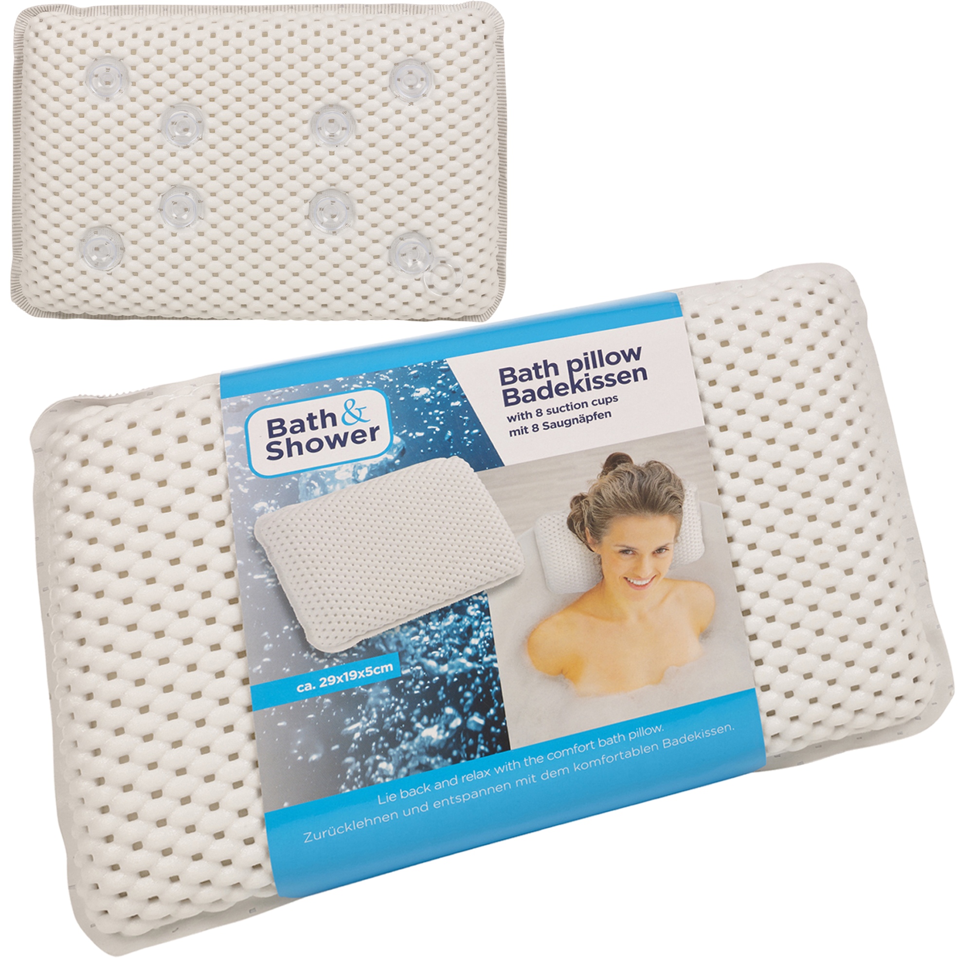Luxury White Cushioned Bath Pillow Spongy Cushion Spa Head Neck Rest Relaxing