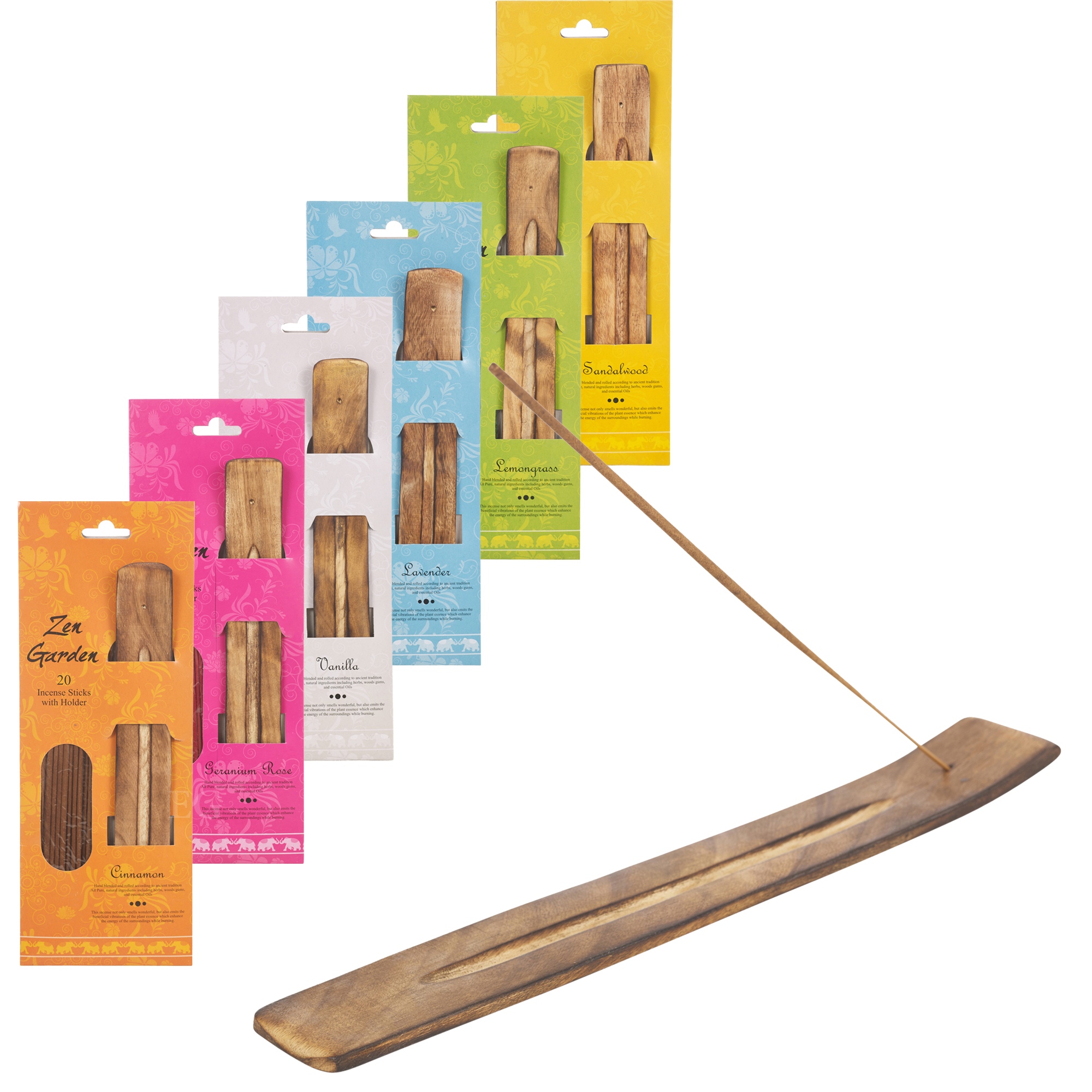 20 Wooden Incense Sticks & Holder Set Burner Ash Catcher Fragrance