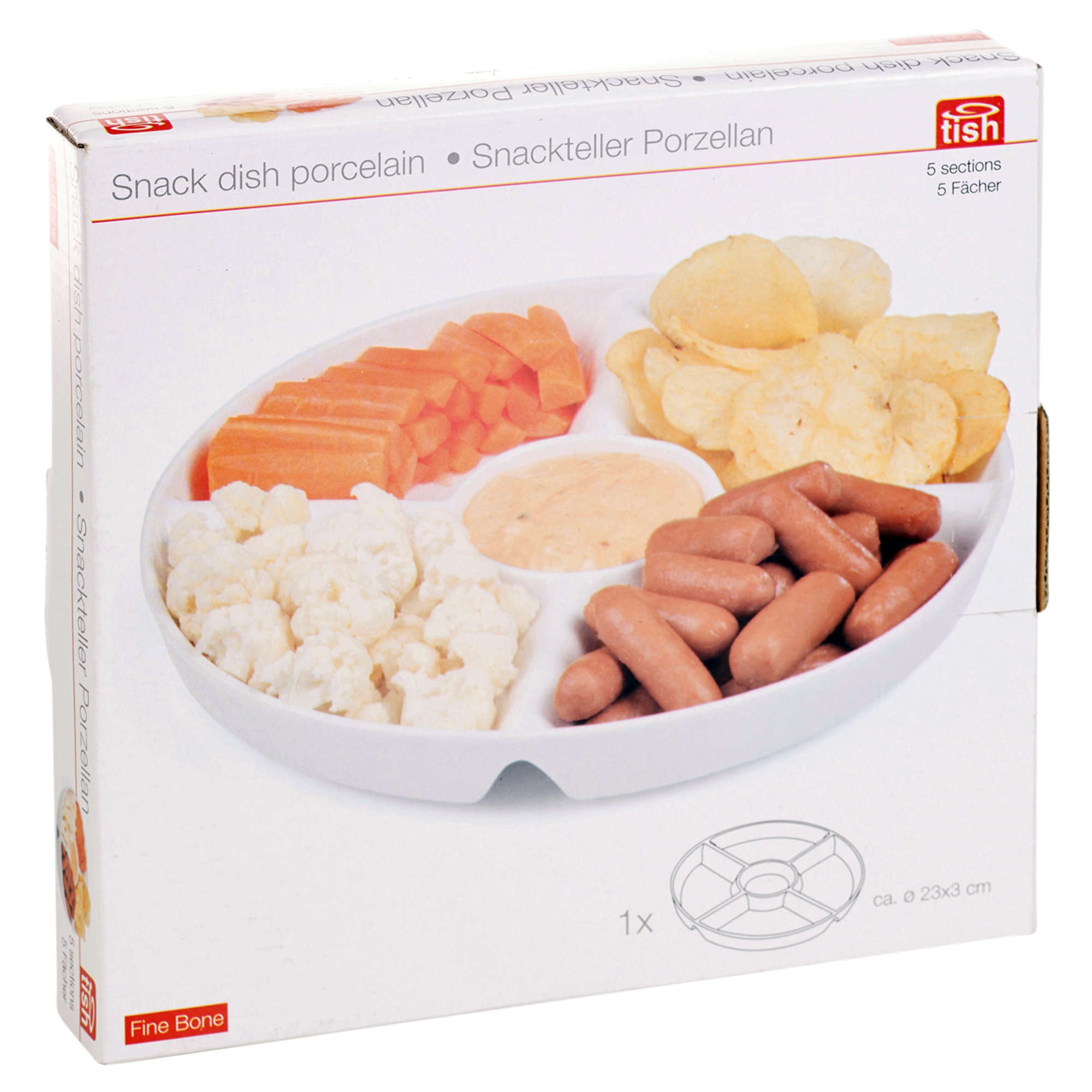 5 Part Snack Dish White Porcelain Condiment Dipping Serving Tray