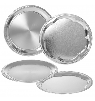 Round Metal Serving Platter Plain Mirror Tray [650658]