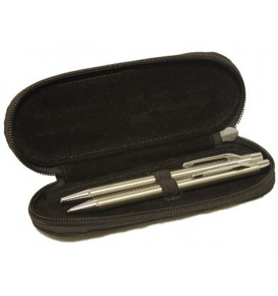 Silver Pen & Pencil In Suede Leather Case [Black Case]