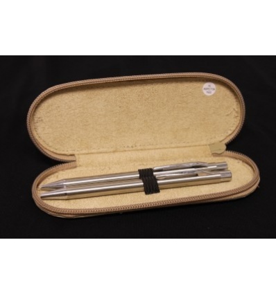 Silver Pen & Pencil In Suede Leather Case [Beige Case]