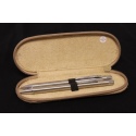 Silver Pen & Pencil In Suede Leather Case [Beige Case]