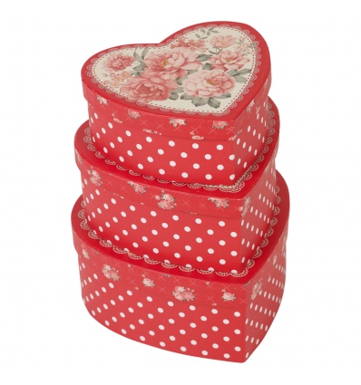 Gift Box 3Pc Red Doily Heart Flowers [445221]