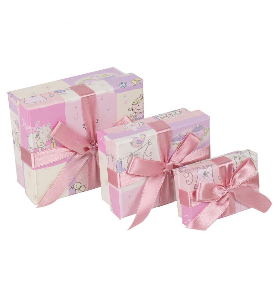 3 Pc Gift Set Pink Toy Box With ribbon