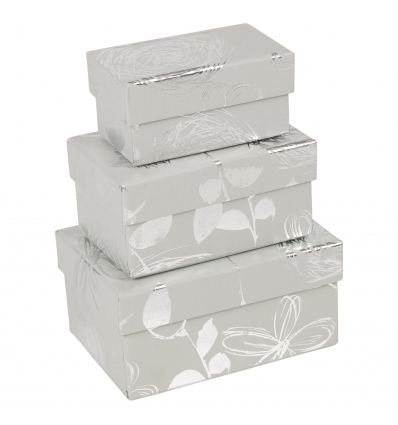 Gift Box 3Pc Silver Flower Rectangle [443166]