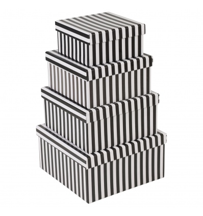 Gift Box 4Pc Black+ White Striped Square [455893]