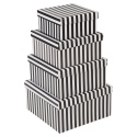 Gift Box 4Pc Black+ White Striped Square [455893]