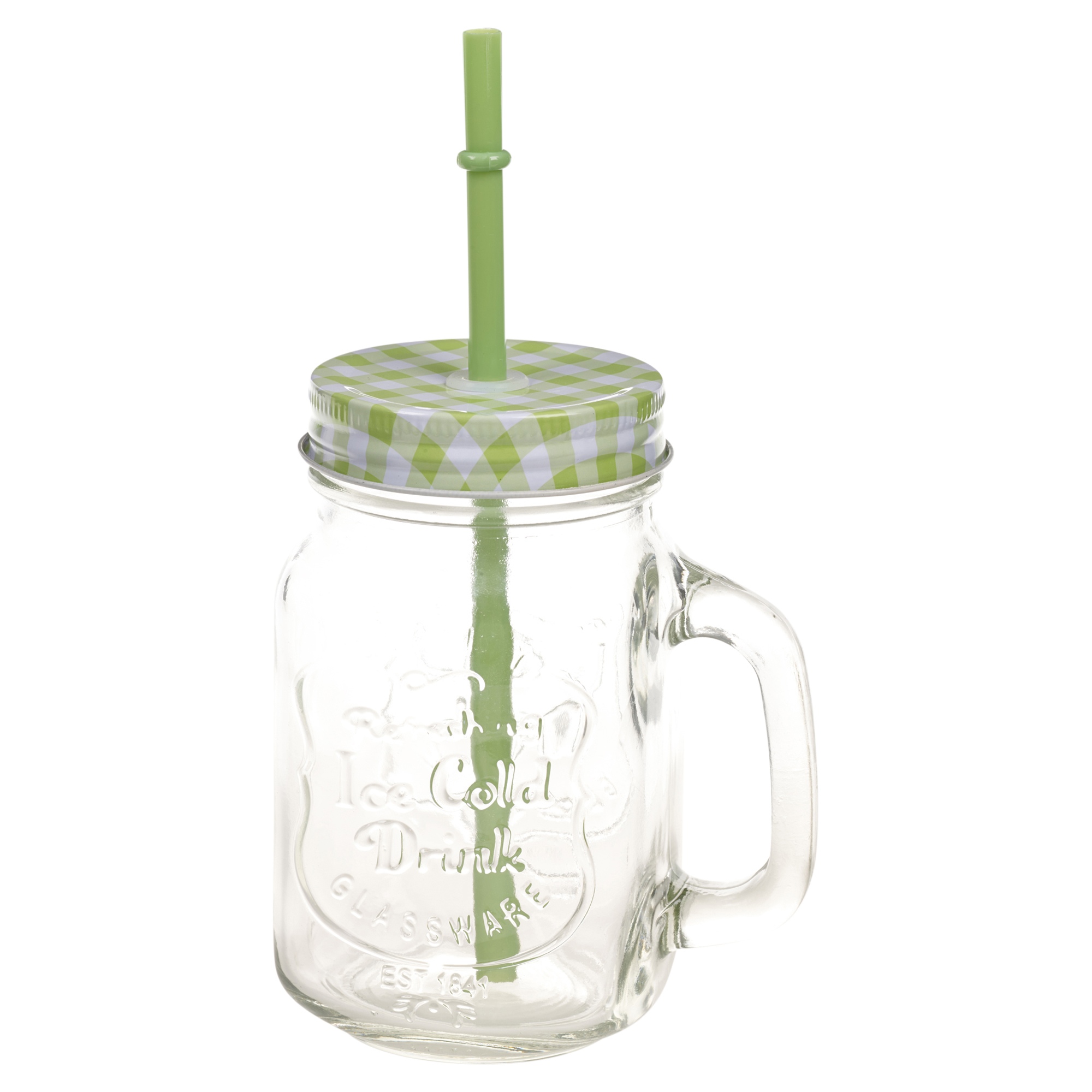 drinking glass with lid and straw