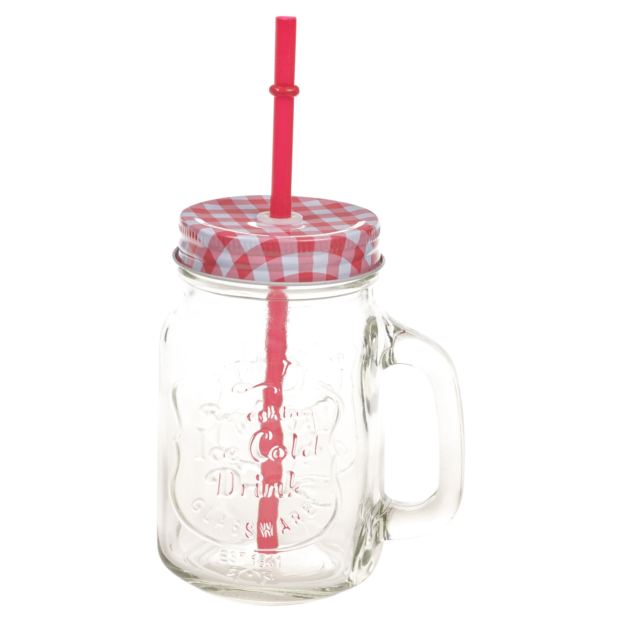 500ml Glass Drinking Cup With Handle & Straw Glasses Mason Jar Colour