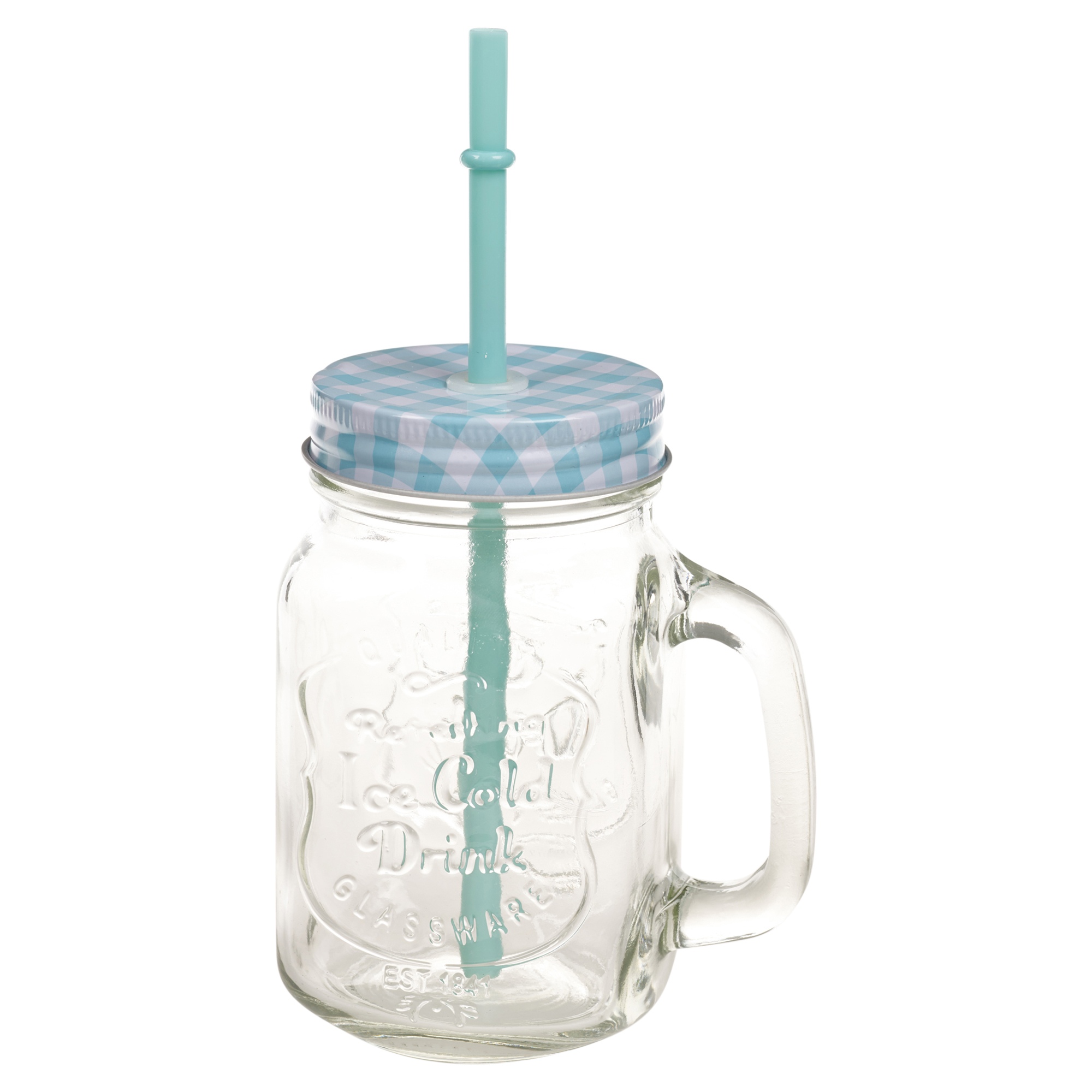 drinking glass with lid and straw