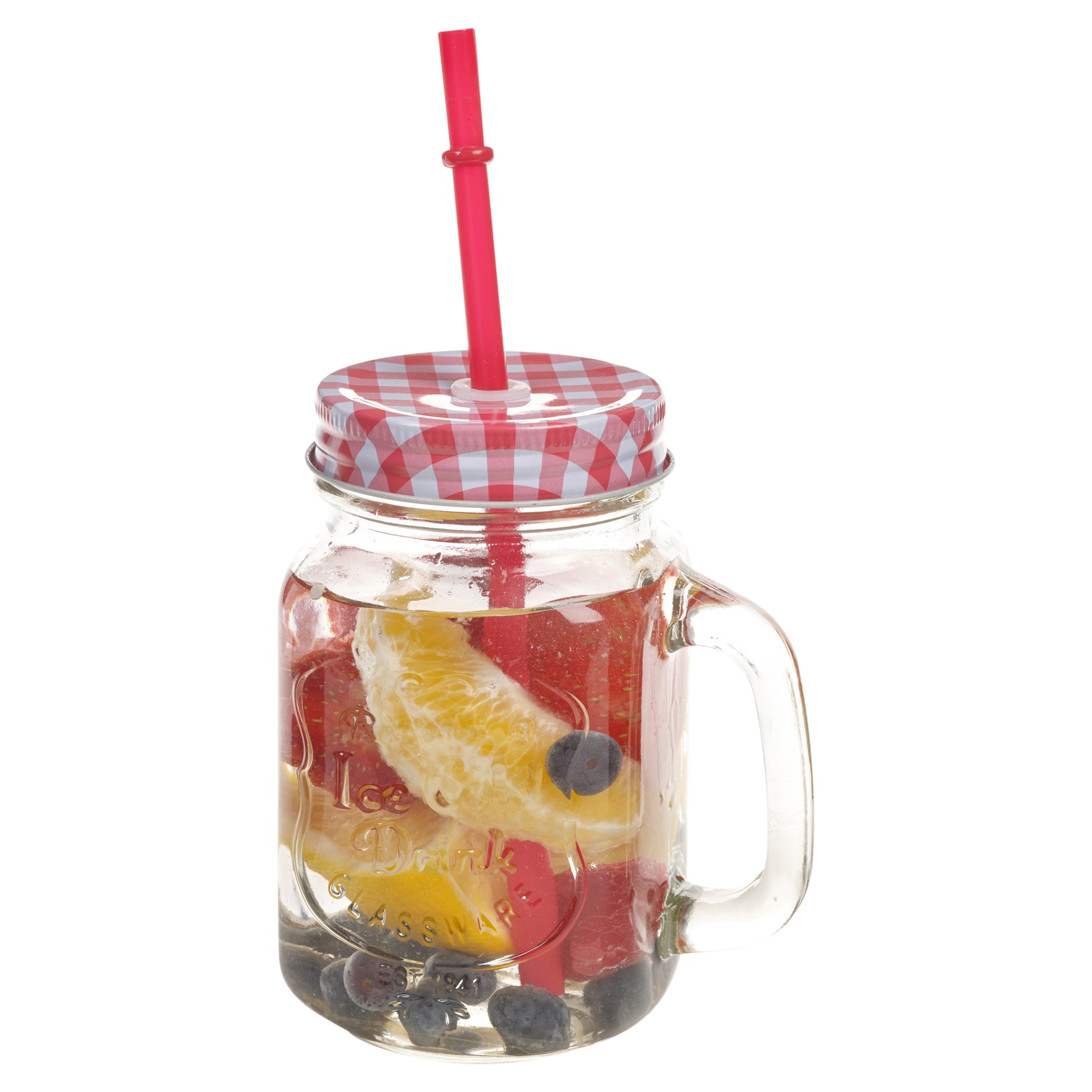 500ml Glass Drinking Cup With Handle & Straw Glasses Mason ...
