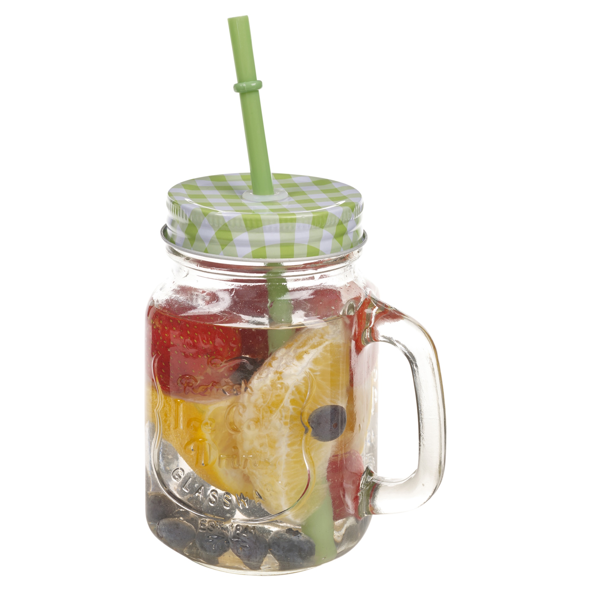Colorful 500ml Glass Drinking Cup With Handle & Straw Glasses Mason Jar