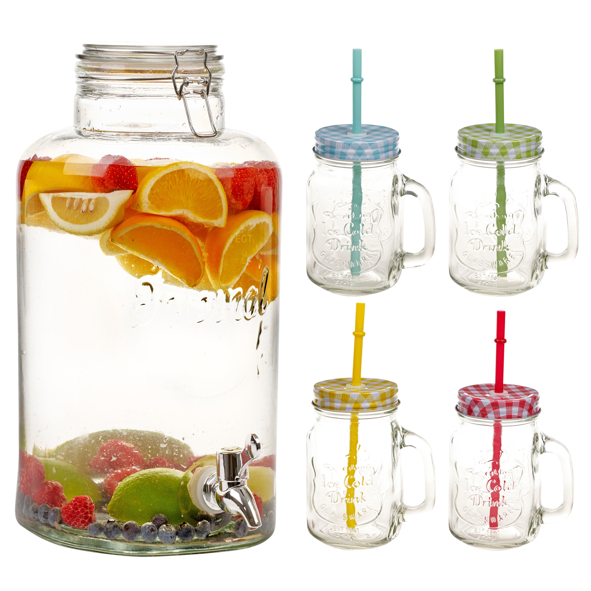 500ml Glass Drinking Cup With Handle & Straw Glasses Mason Jar Colour