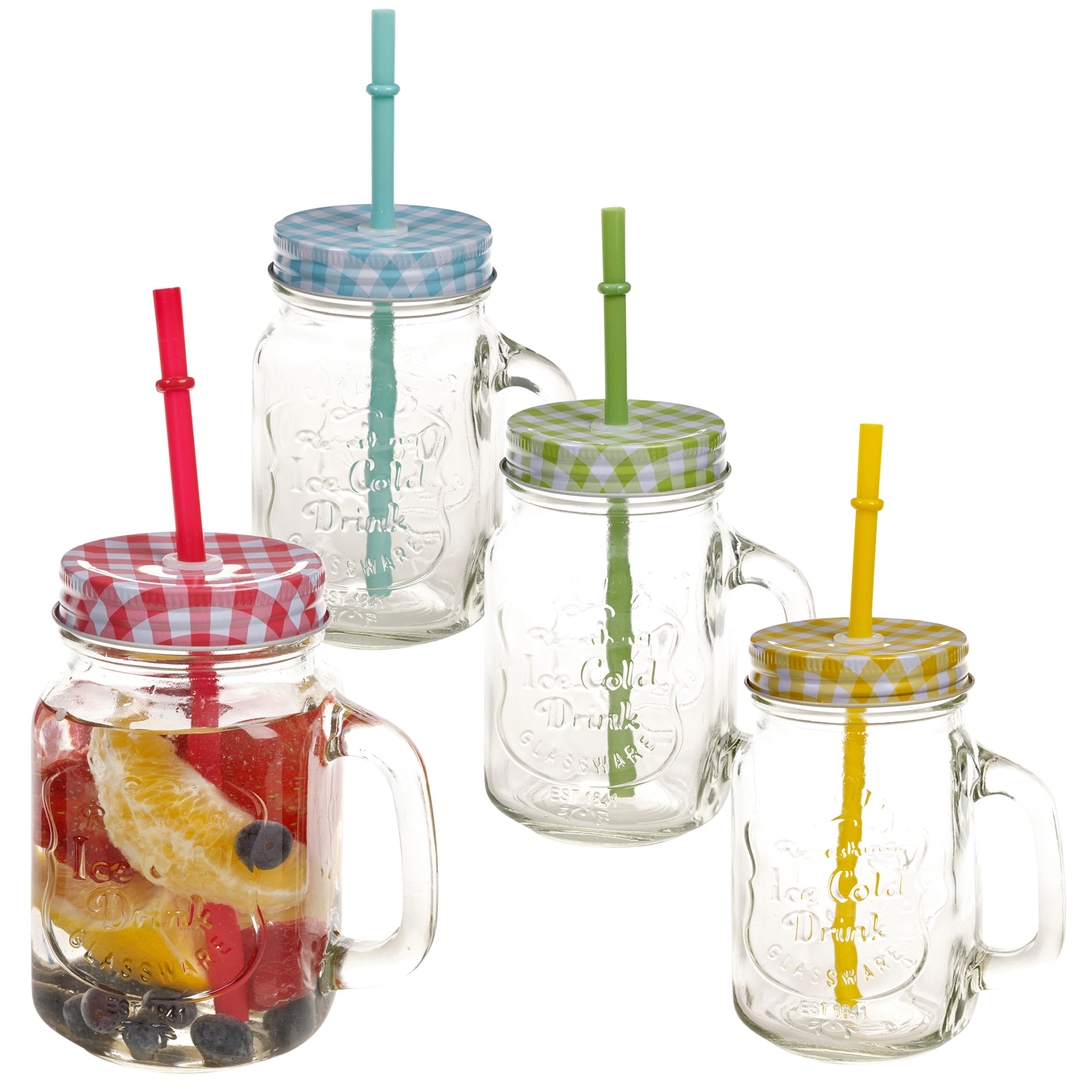 drinking glass with lid and straw