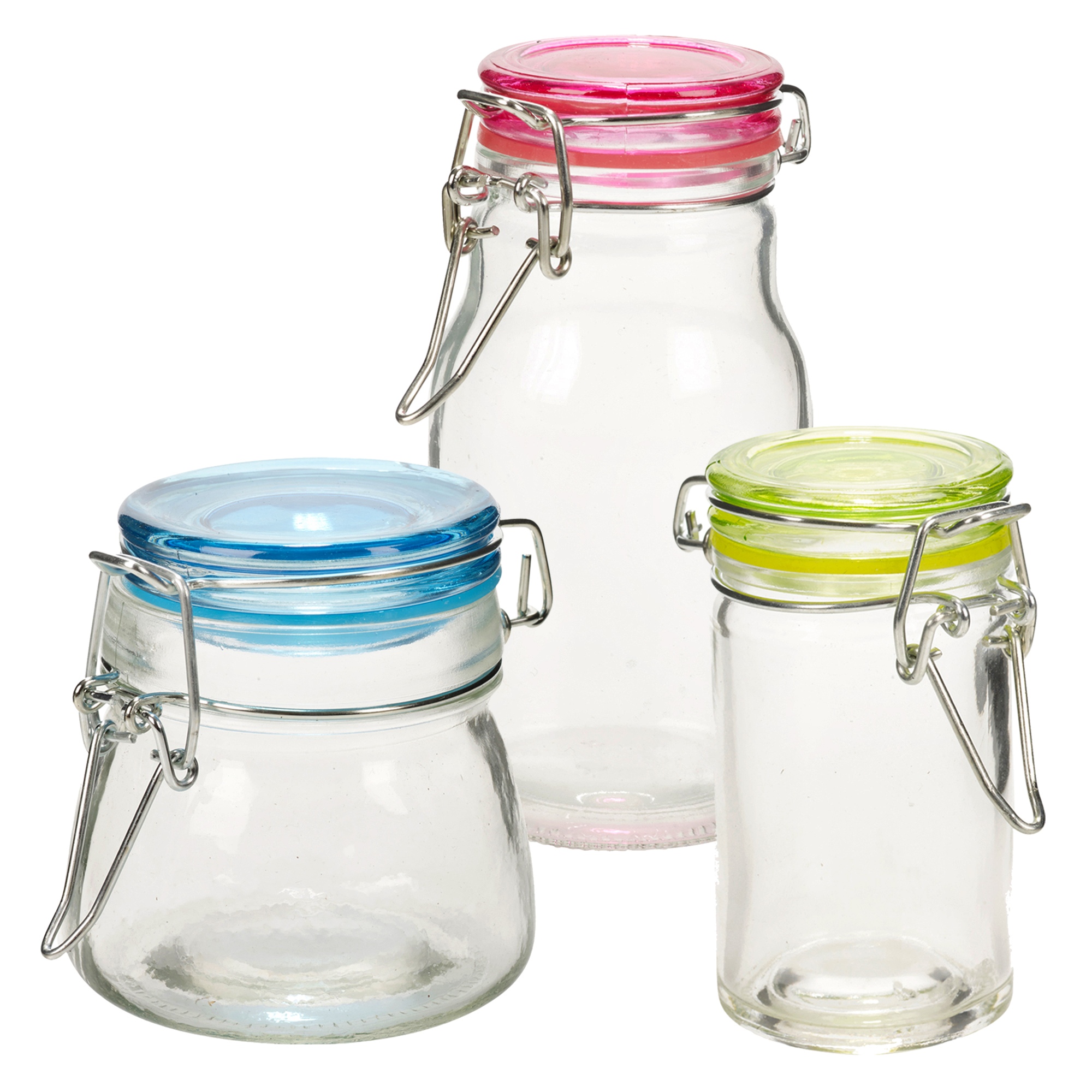 Download Set Of 3 Small Glass Storage Jar Metal Clamp Lid Air Tight Seal Container Food Ebay