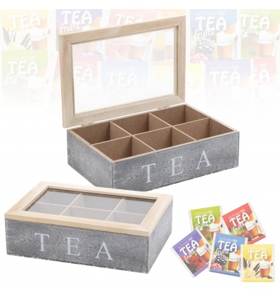 6 Section White Washed Wooden Tea Box [900070]