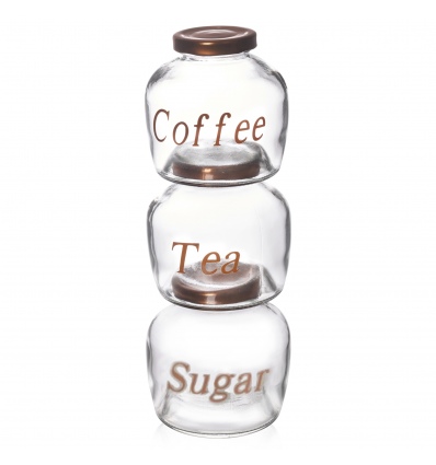 3 Piece 400ml Glass Tea Coffee Sugar Jar Set [870175]