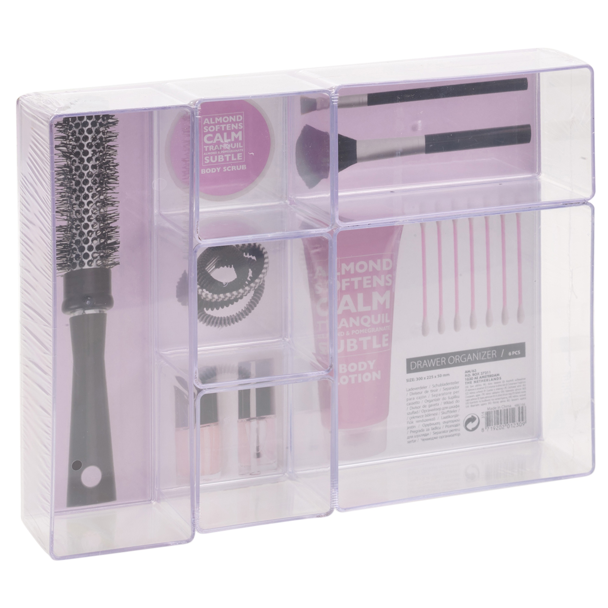 6pc Acrylic Drawer Organiser Compartments Clear Make Up Brushes Draw
