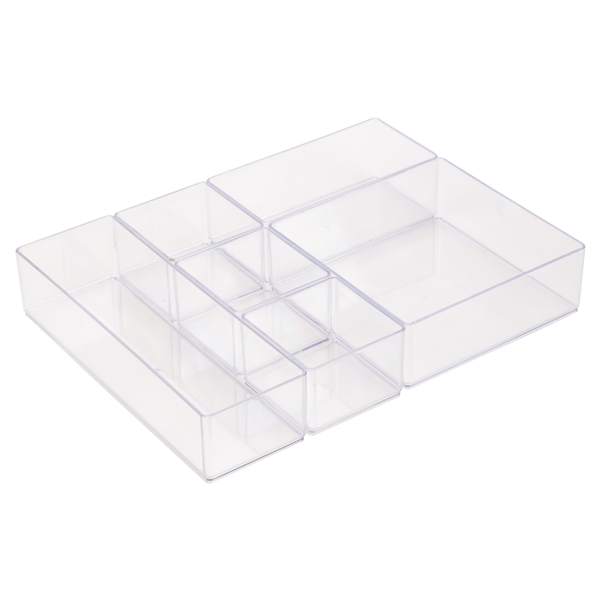 6pc Acrylic Drawer Organiser Compartments Clear Make Up Brushes Draw ...