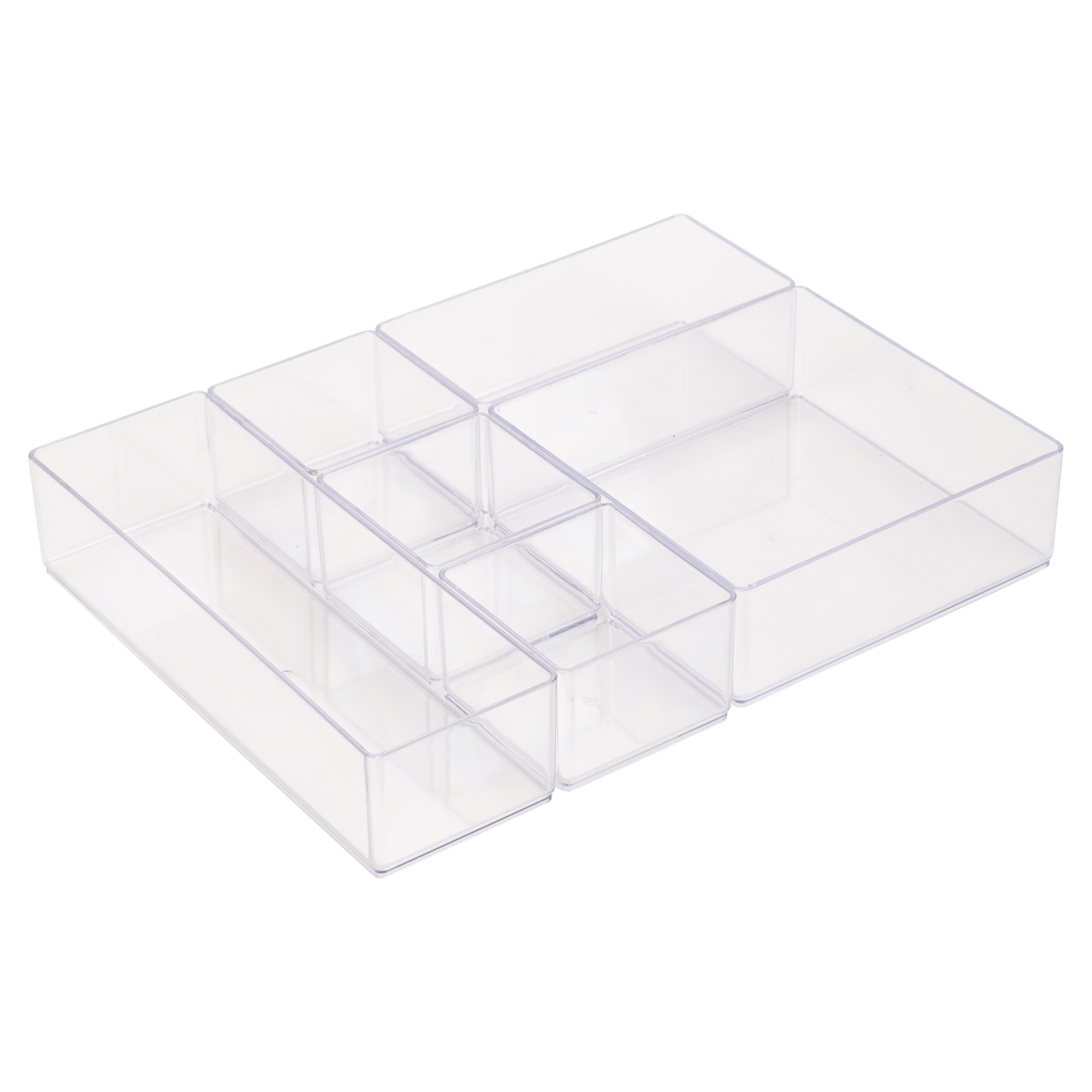 6pc Acrylic Drawer Organiser Compartments Clear Make Up Brushes Draw