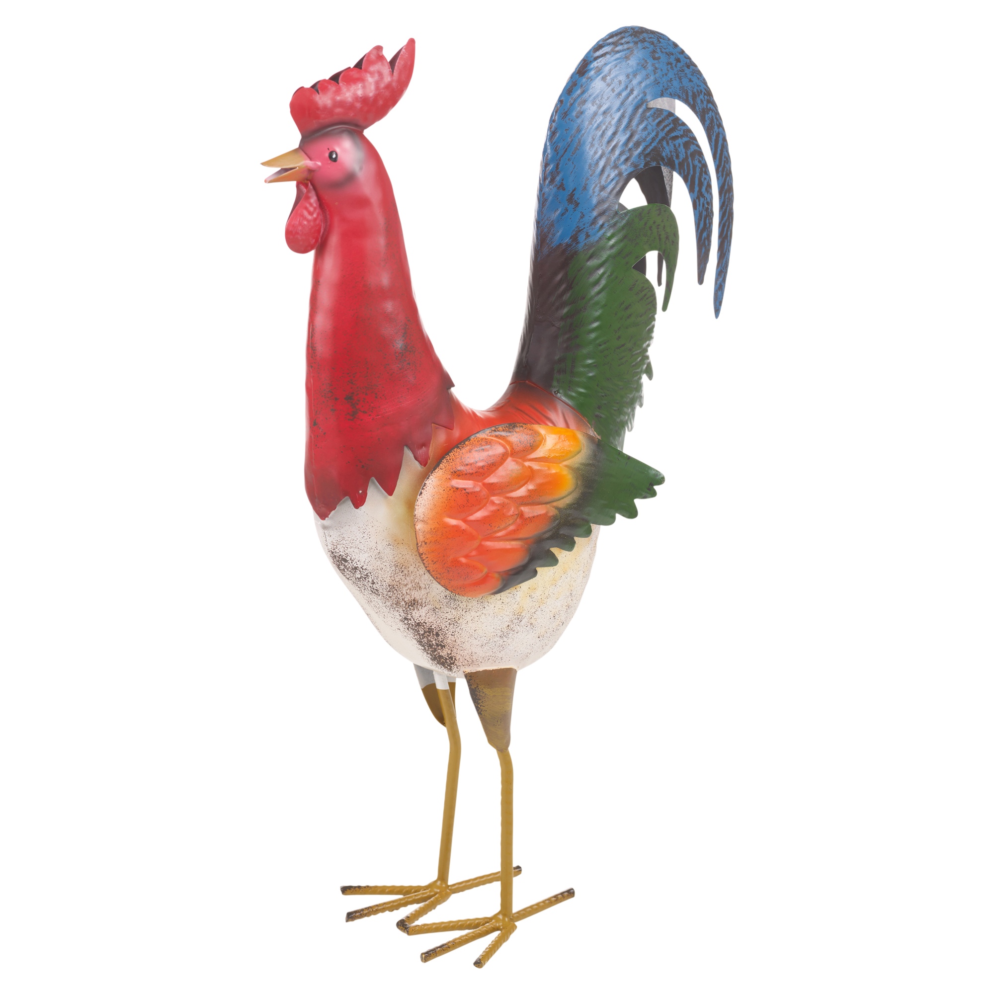 Tall Colourful Metal Rooster Garden Ornament Sculpture Friendly Bird