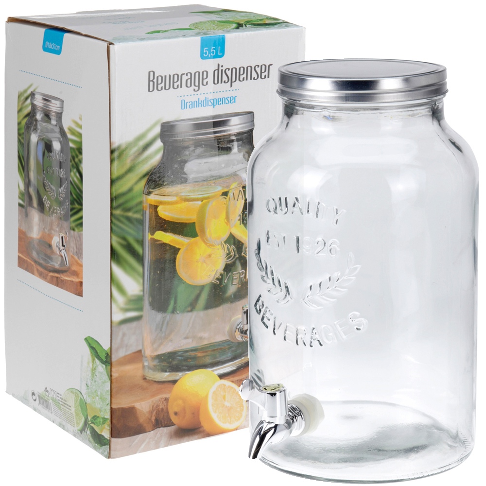 8L Litre Glass Beverage Drinks Dispenser Jug Jar Lid Juice Cocktail BBQ Party