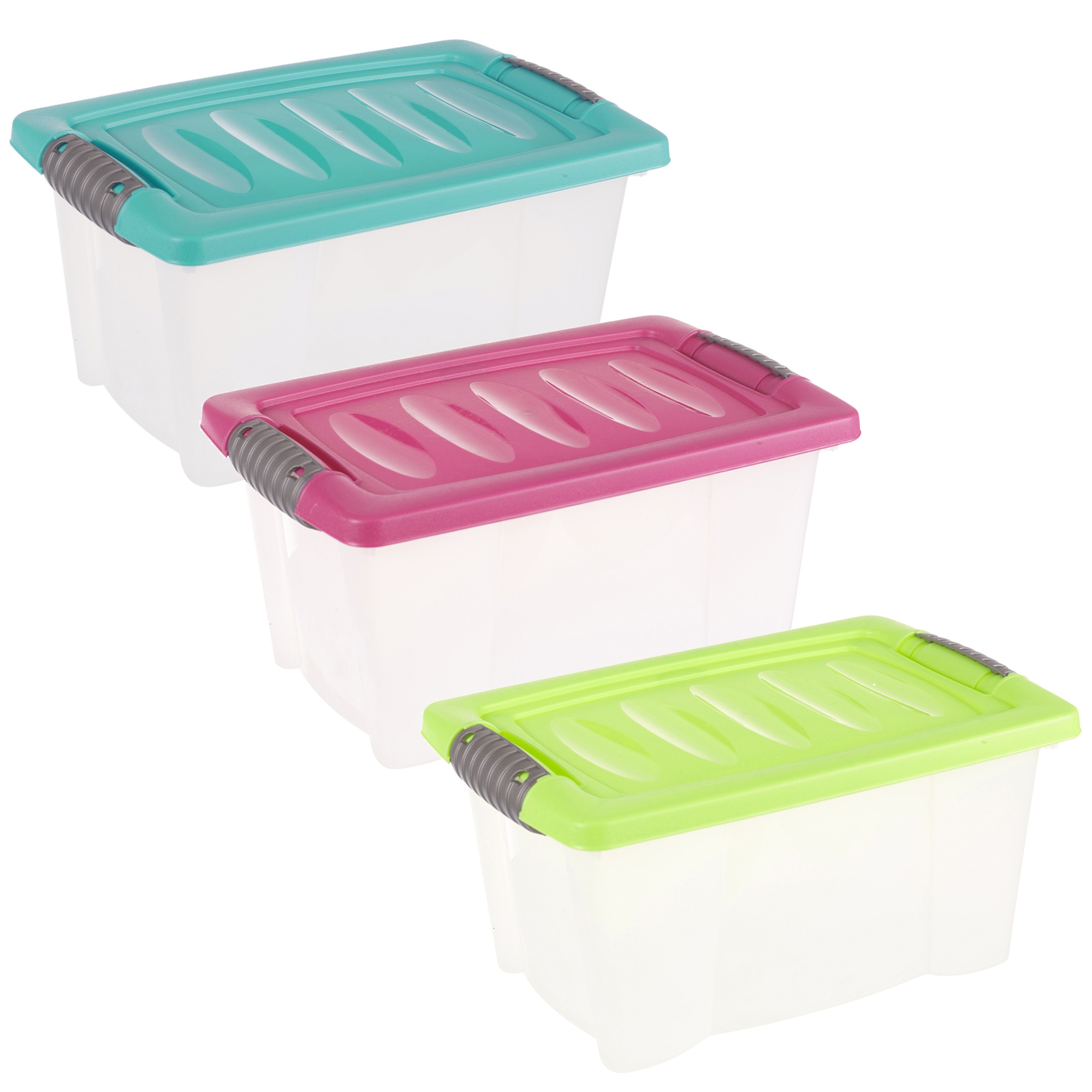 Set of 3 Small Plastic Storage Boxes Click Lid Desktop Shelf Container